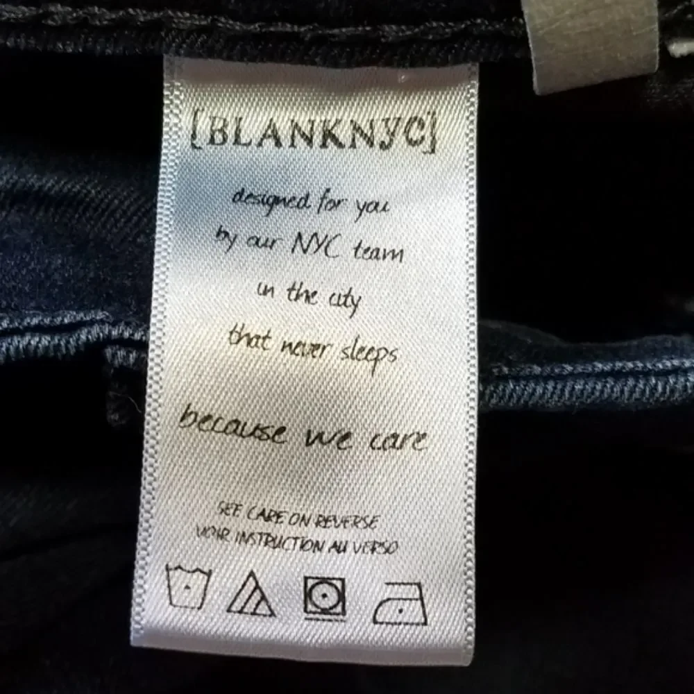BLANKNYC Dark Wash Raw Cut Distressed Skinny Jeans